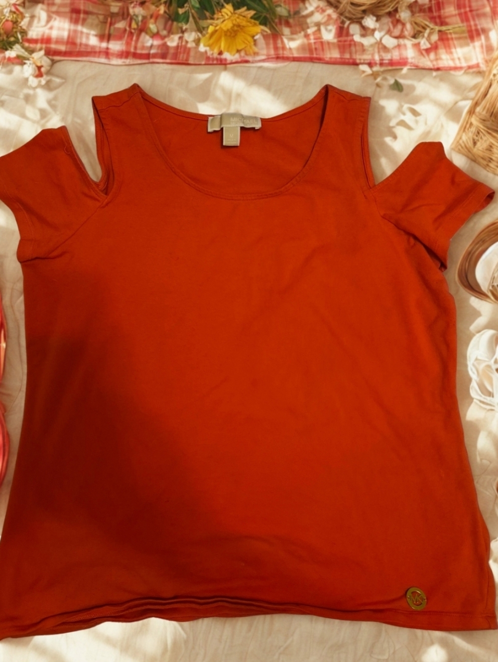 Michael Kors Women's Red Cold Shoulder Top